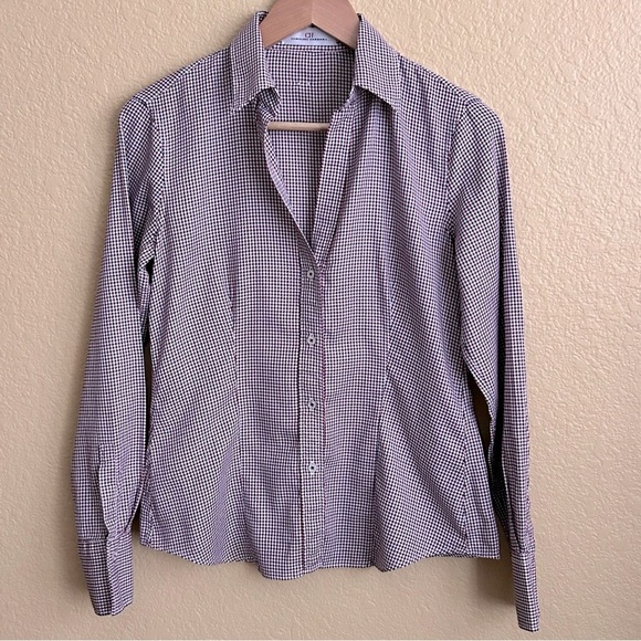 Carolina Herrera Houndstooth Print Long Sleeve Button Up Shirt - Picture 1 of 9